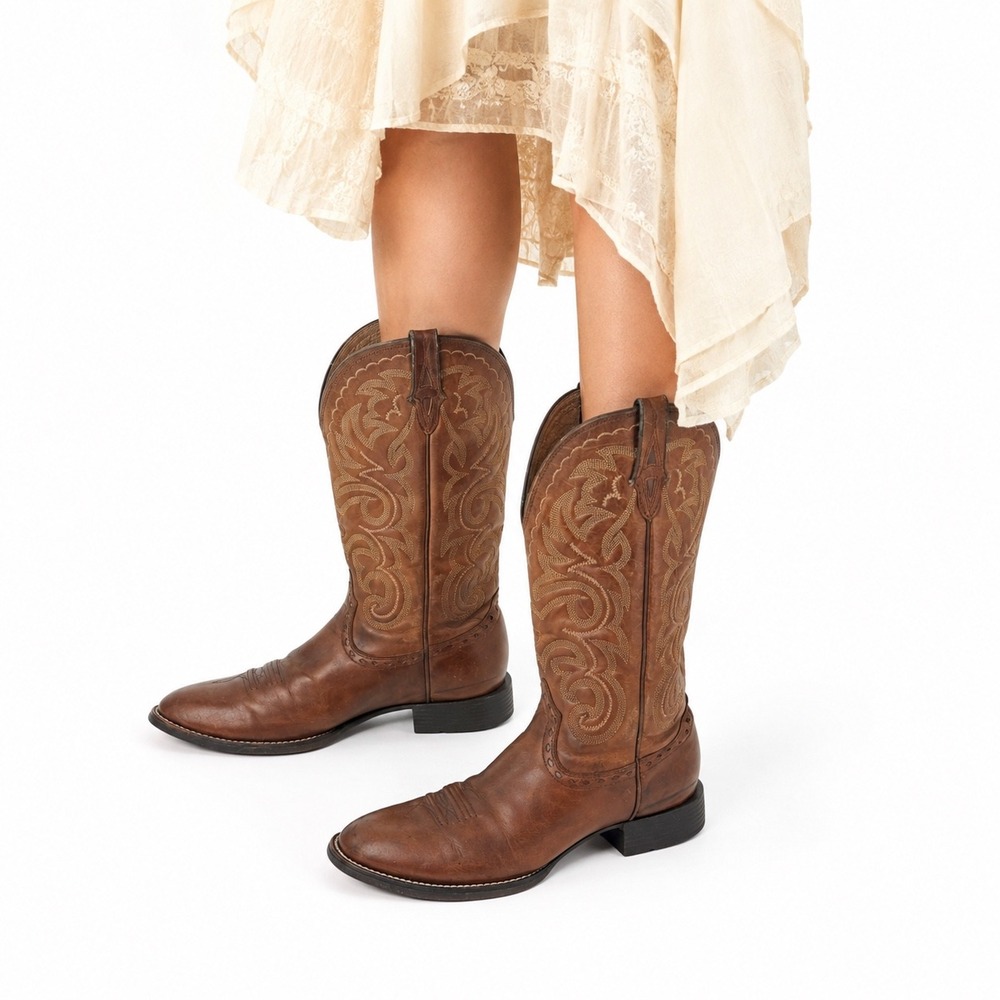 Ariat Western Cowboy Boots Womens Size 9B Cognac Brown Leather Round Toe